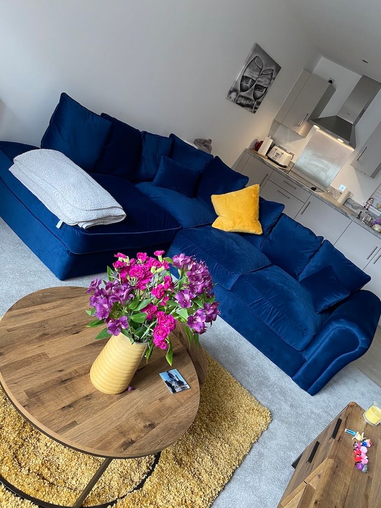 Velvet left hand corner sofa Baron - navy blue
