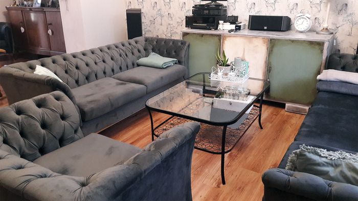 Graphite Chesterfield Sofa In Timeless Interior