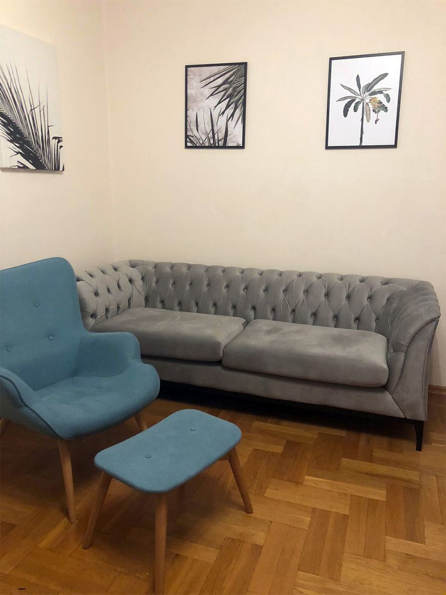 Chesterfield Modern Wood double sofa and Ducon eiderdown armchair