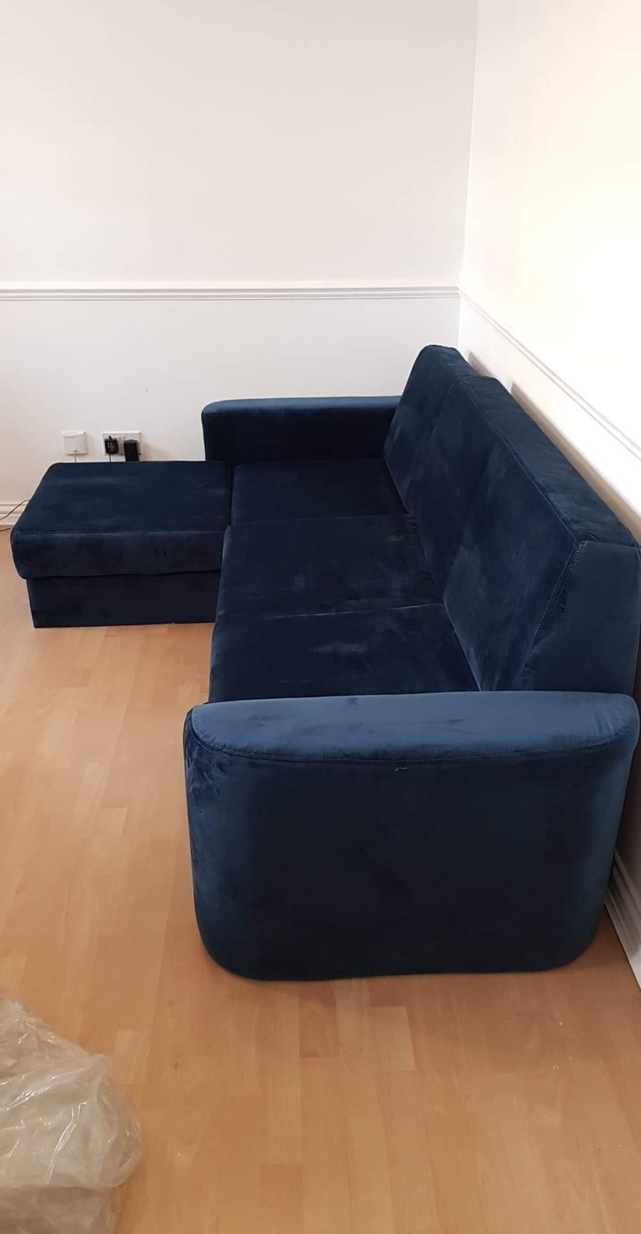 Blue velour corner sofa with sleeping function Elegance