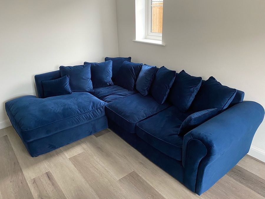 Navy blue corner sofa with soft cushions Baron