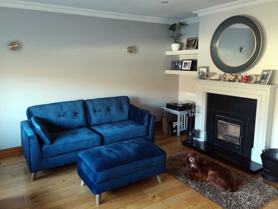 Navy blue Magnus sofa + footstool