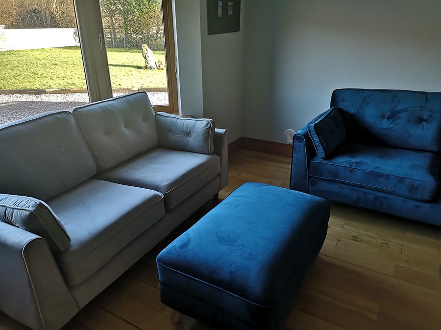 Light blue and navy Magnus sofa