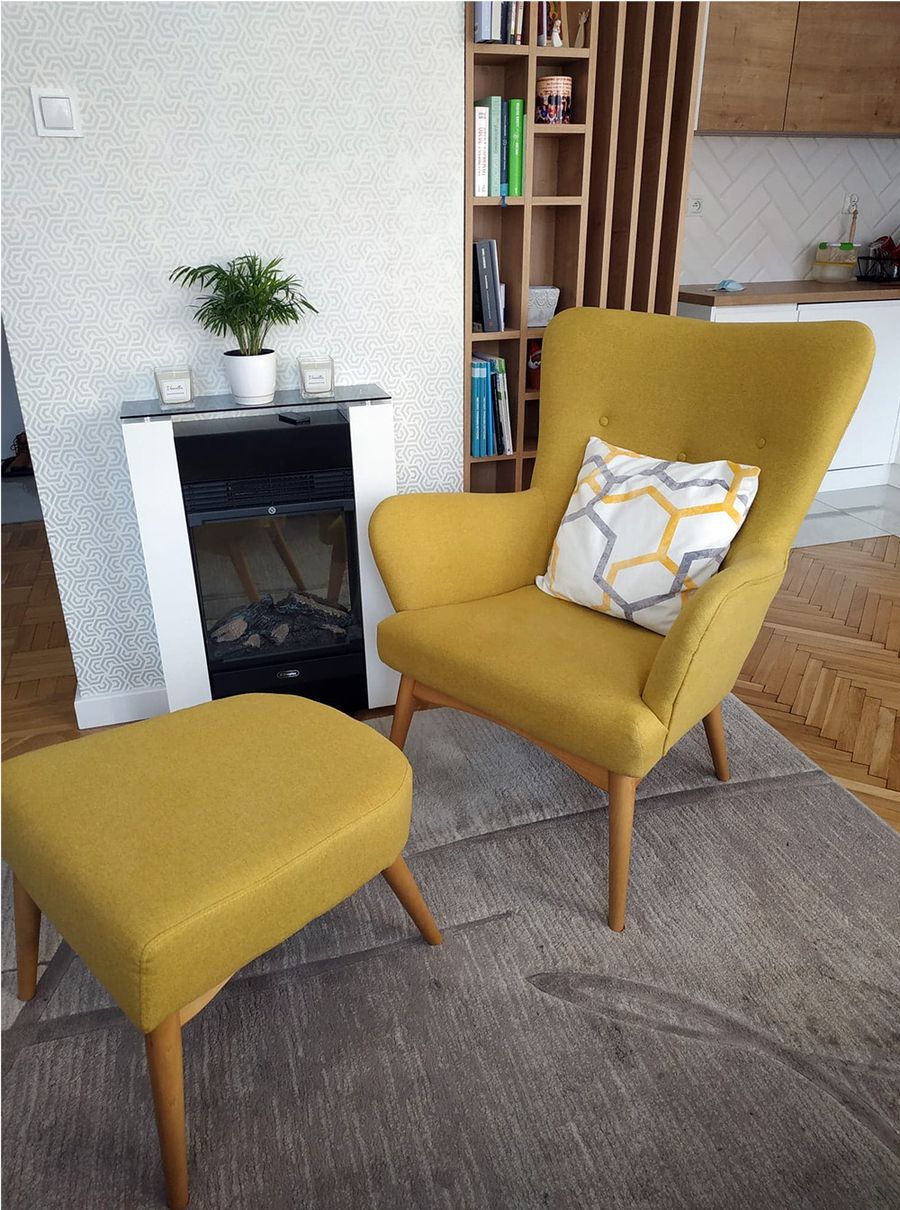 Fauteuil Savano jaune avec repose-pied