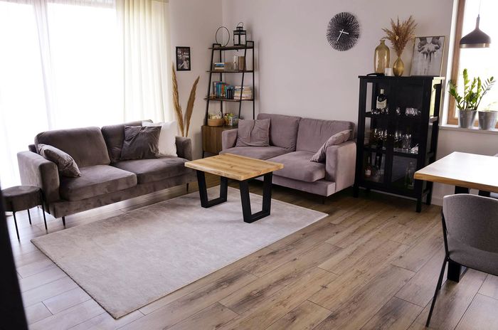 Pale pink Covex sofas by @fourbounty
