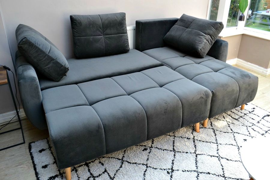 Canapé d'angle gris avec fonction lit Globe