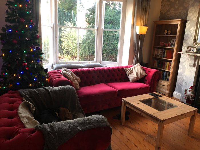 Sofa rouge foncé et fauteuil rembourré Chesterfield Max