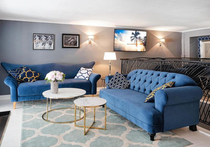 Blue retro sofas Vigo & Harto