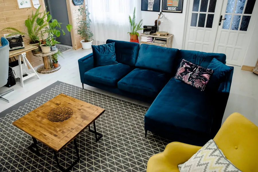 Navy Blue Velvet Corner Sofa