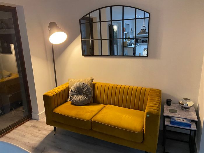 The Slender Mustard Sofa from Kyran