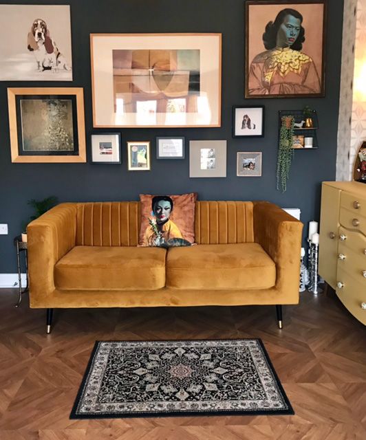 Mustard Slender two-seater sofa from Esther